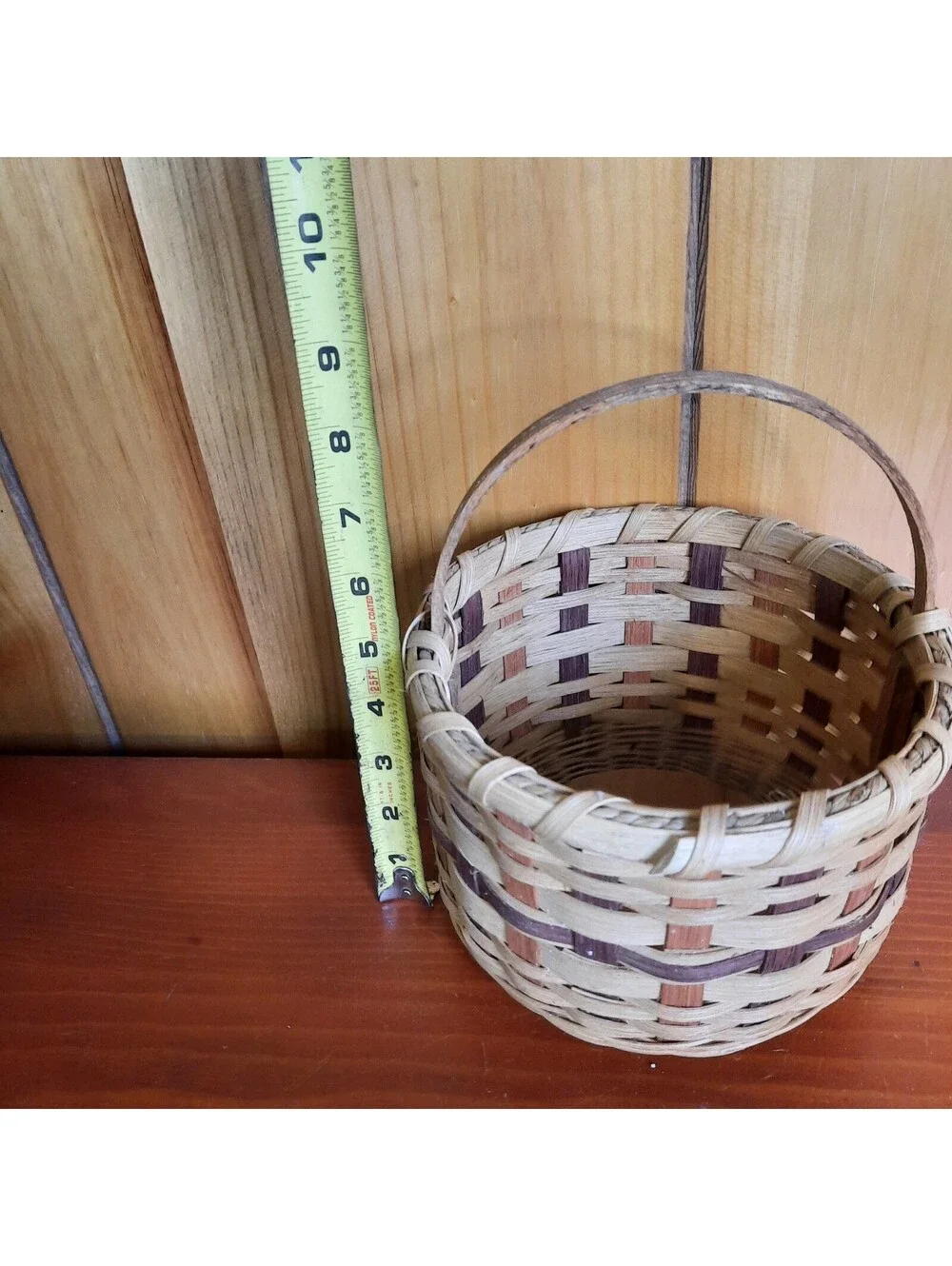Vintage Handwoven Basket Farmhouse Cottage 8.5x7